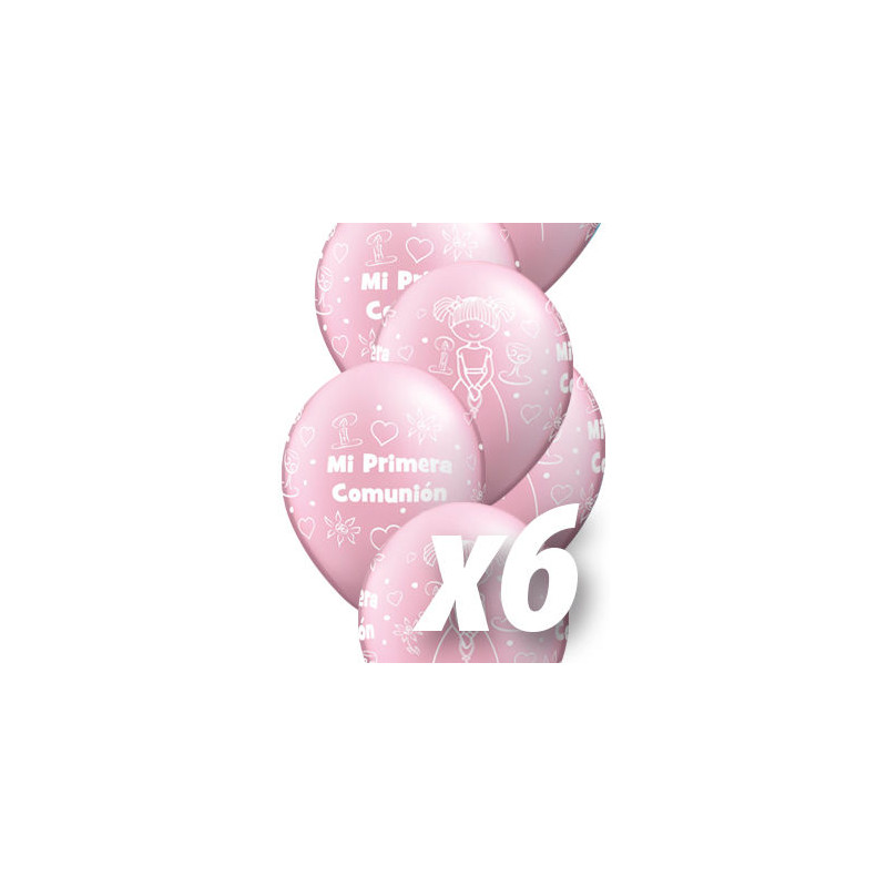 Globo de comunion rosa perlado para nina 6 uds qualatex 30 cm