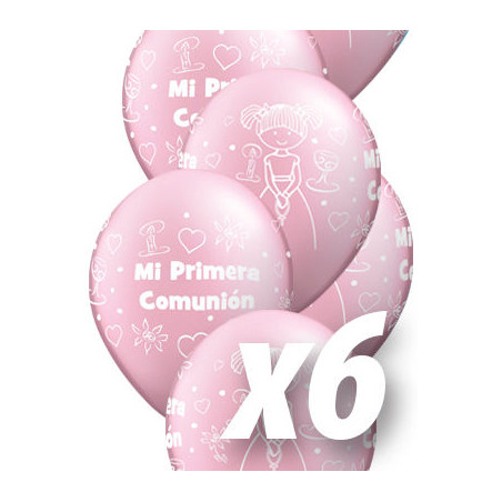 Globo de comunion rosa perlado para nina 6 uds qualatex 30 cm