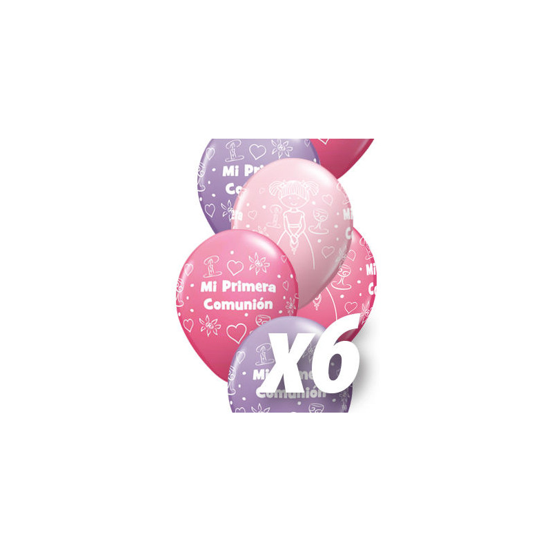 Globos de comunion colores surtidos para nina 6 uds qualatex 30 cm
