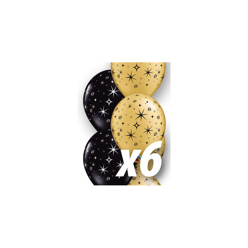 Globos negro y oro conestrellas 6 uds qualatex 30 cm