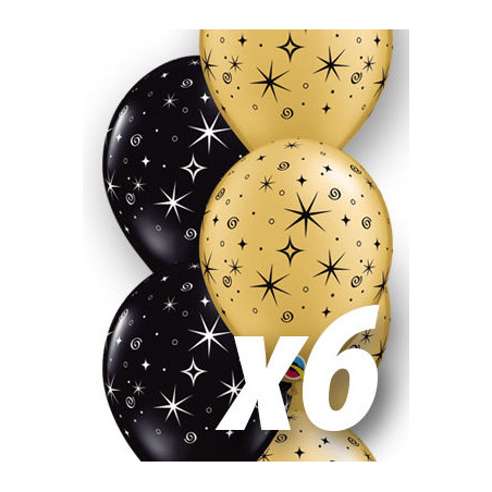 Globos negro y oro conestrellas 6 uds qualatex 30 cm