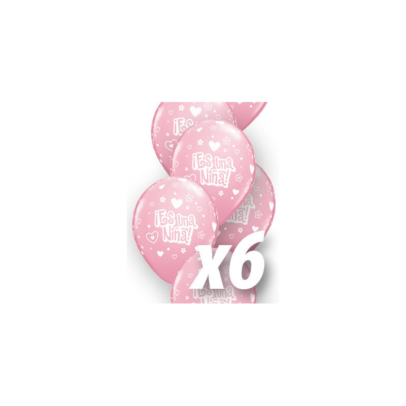 Globo es un nina corazones babyshower qualatex de 6 uds 30 cm