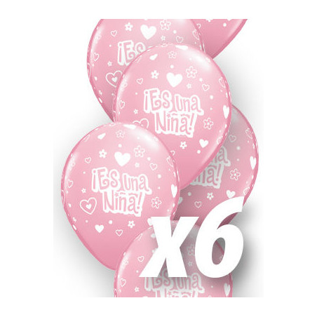 Globo es un nina corazones babyshower qualatex de 6 uds 30 cm